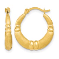 10K Yellow Gold Polished and Satin Hoop Earrings view 1