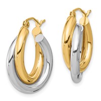 10K Two-tone Polished Double Tube Hoop Earrings view 2