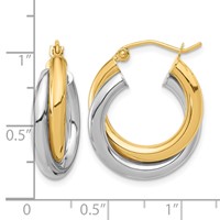 10K Two-tone Polished Double Tube Hoop Earrings view 4