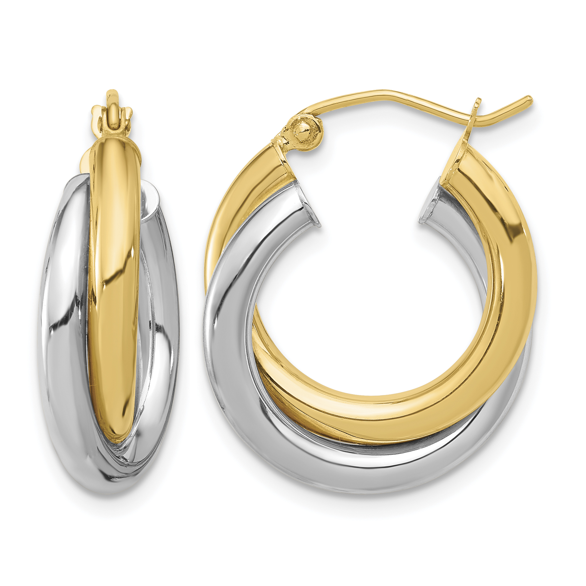 10k Two-tone Polished Double Tube Hoop Earrings (10ER284)