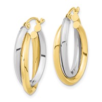 10K Two-tone Polished Double Oval Hoop Earrings view 2