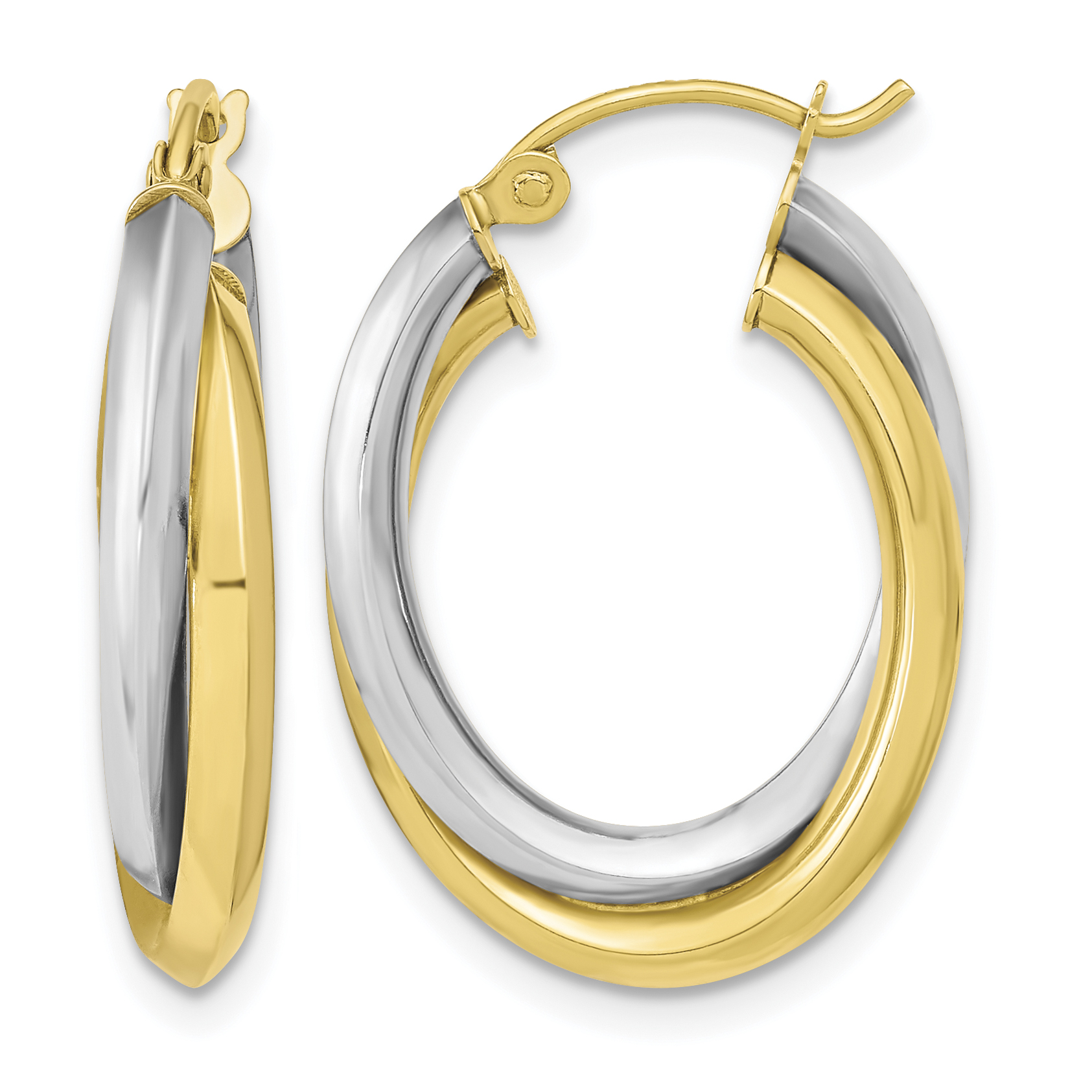 10k Two-tone Polished Double Oval Hoop Earrings (10ER285)