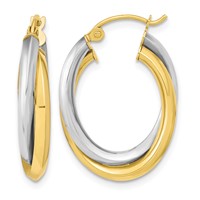 10K Two-tone Polished Double Oval Hoop Earrings view 1