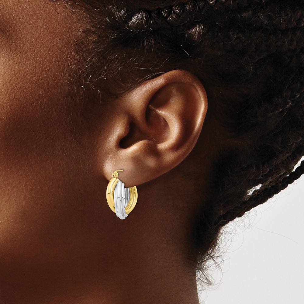 10k Two-tone Polished Double Hoop Earrings (10ER286)