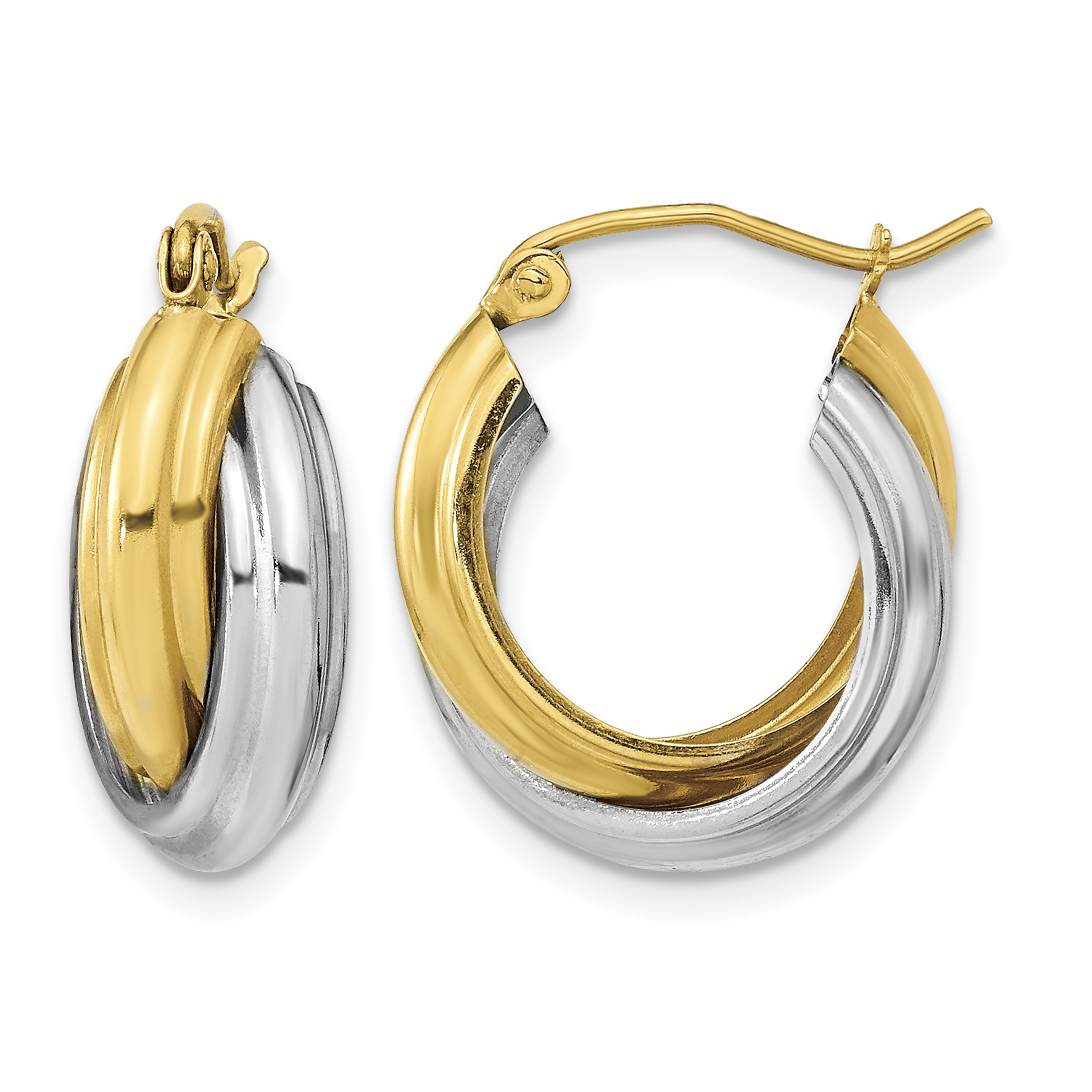 10k Two-tone Polished Double Hoop Earrings (10ER286)