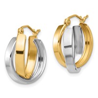 10K Two-tone Polished Double Hoop Earrings view 2