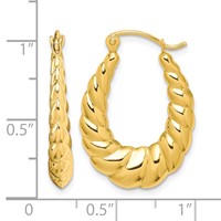 10K Yellow Gold Polished Twisted Hollow Hoop Earrings view 4