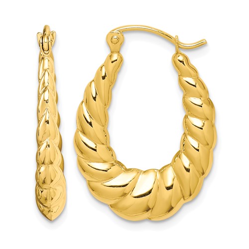 10K Yellow Gold Polished Twisted Hollow Hoop Earrings