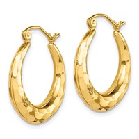 10K Yellow Gold Polished & Diamond Cut Hoop Earrings view 2