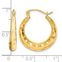 10K Yellow Gold Polished & Diamond Cut Hoop Earrings view 4