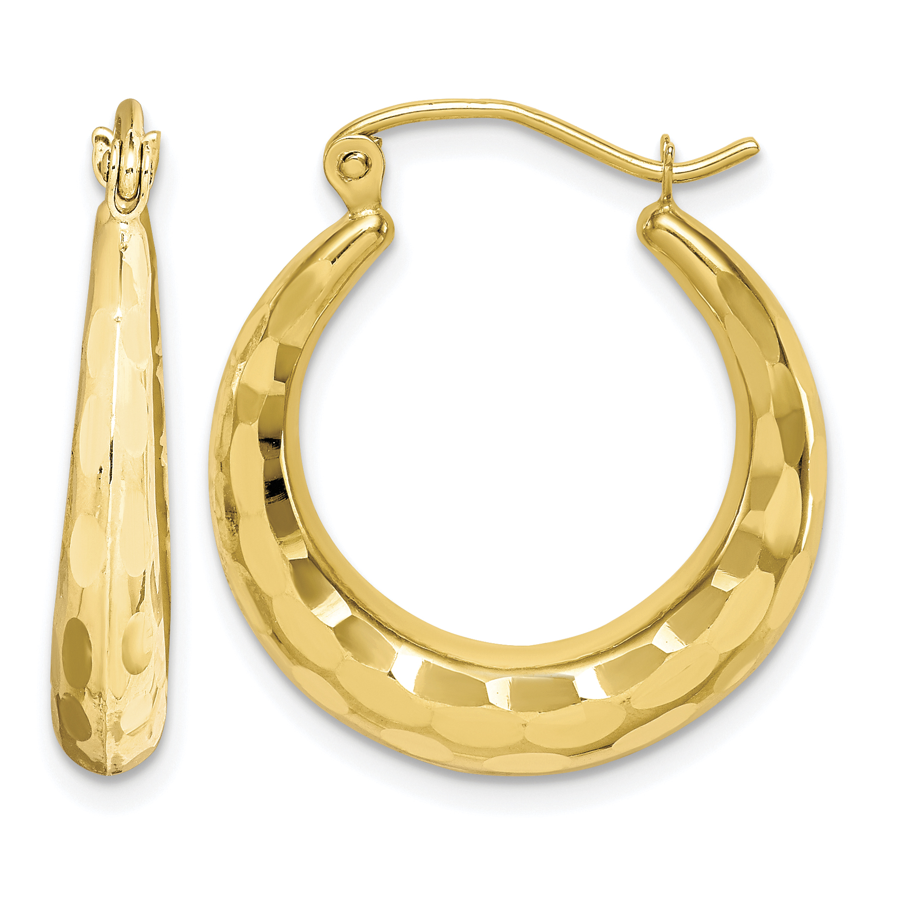 10k Polished & Diamond Cut Hoop Earrings (10ER289)