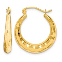 10K Yellow Gold Polished & Diamond Cut Hoop Earrings view 1