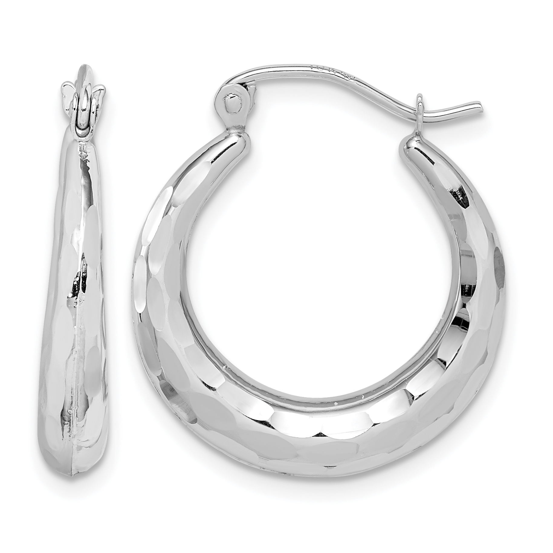 10k White Gold Polished & D/C Hoop Earrings (10ER289W)