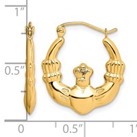 10K Yellow Gold Polished Claddagh Hoop Earrings view 2