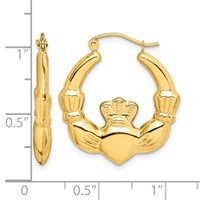 10K Yellow Gold Polished Claddagh Hoop Earrings view 2