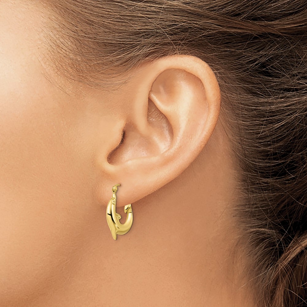 10k Polished Dolphin Hoop Earrings (10ER296)