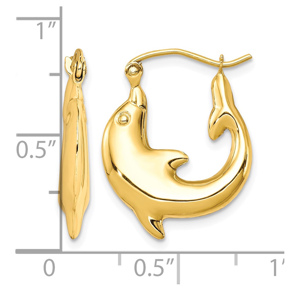 10k Polished Dolphin Hoop Earrings (10ER296)