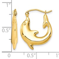 10K Yellow Gold Polished Dolphin Hoop Earrings view 4