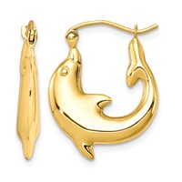 10K Yellow Gold Polished Dolphin Hoop Earrings view 1