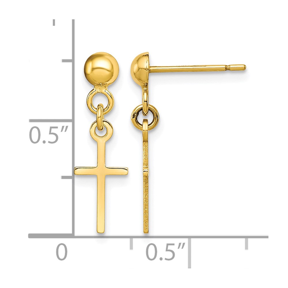 10k YG Polished Cross Dangle Post Earrings (10ER297)
