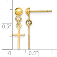 10K Yellow Gold Polished Cross Dangle Post Earrings view 2