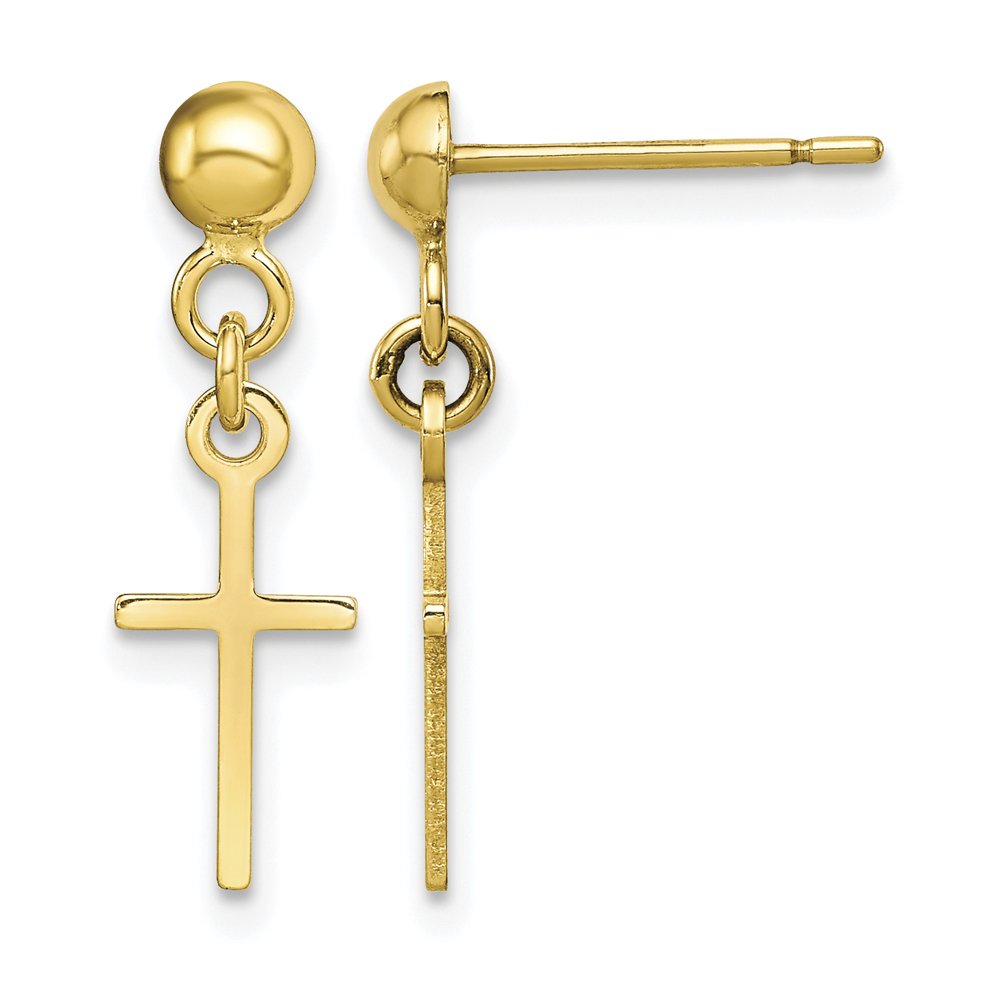 10k YG Polished Cross Dangle Post Earrings (10ER297)