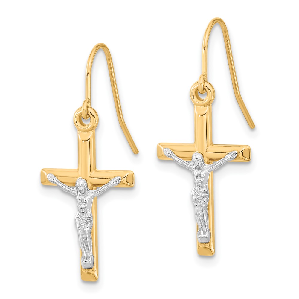 10k Two-tone Polished Crucifix Earrings (10ER298)