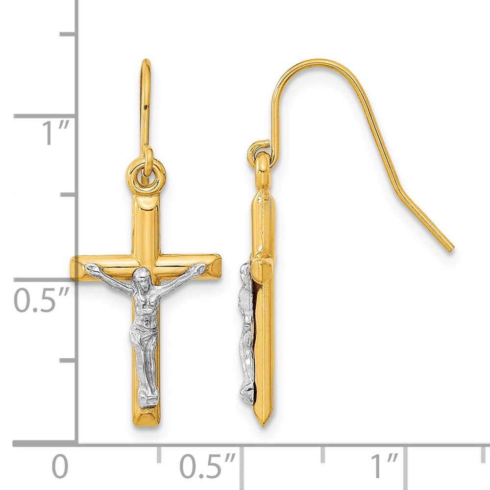 10k Two-tone Polished Crucifix Earrings (10ER298)