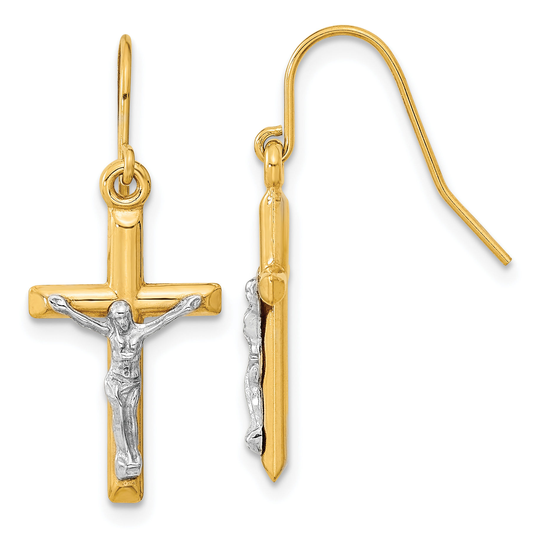 10k Two Tone Polished Crucifix Earrings Ebay 10k Two Tone Polished Crucifix Earrings