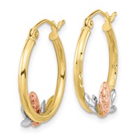 10K Tri-color Our Lady of Guadalupe Diamond-cut Hoop Earrings view 2