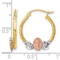 10K Tri-color Our Lady of Guadalupe Diamond-cut Hoop Earrings view 4