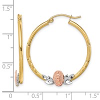 10K Tri-color Our Lady of Guadalupe Diamond-cut Hoop Earrings view 2