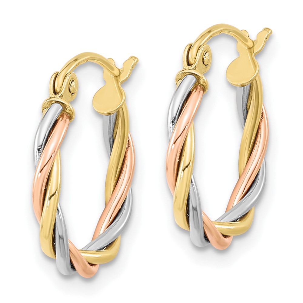 10k Tri-color Polished 2.5mm Twisted Hoop Earrings (10ER301)
