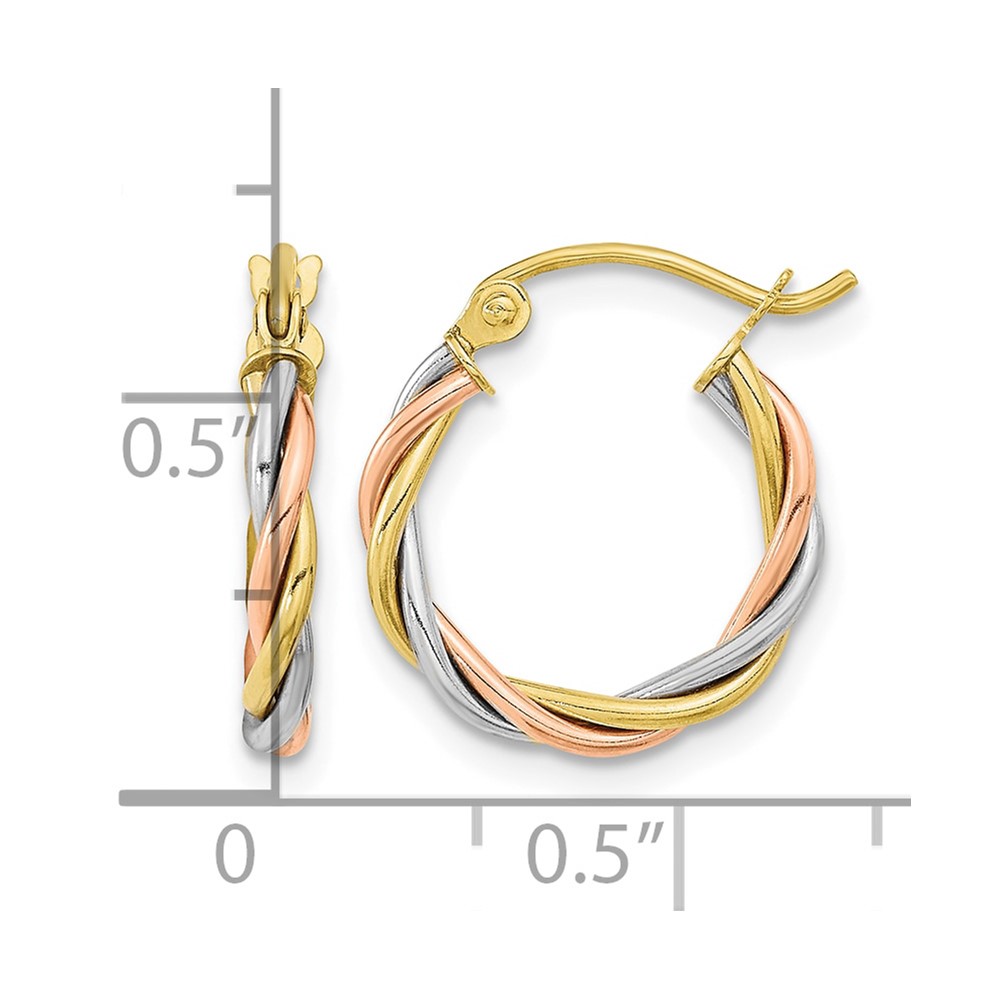 10k Tri-color Polished 2.5mm Twisted Hoop Earrings (10ER301)