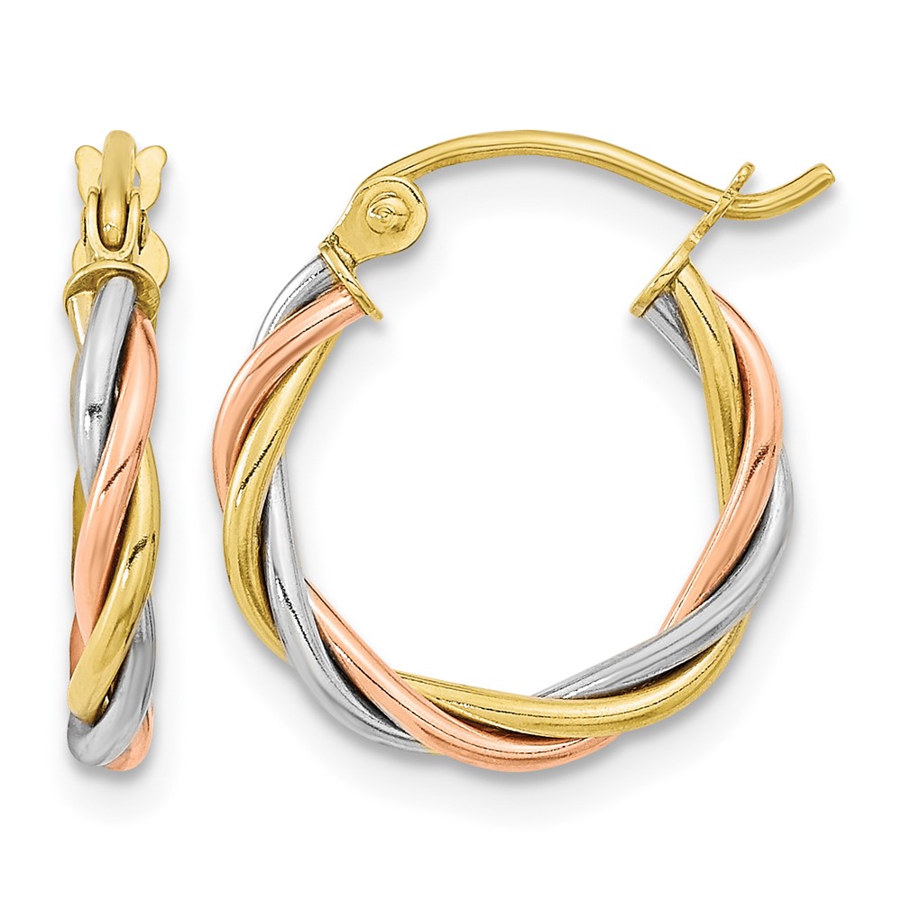 10k Tri-color Polished 2.5mm Twisted Hoop Earrings (10ER301)
