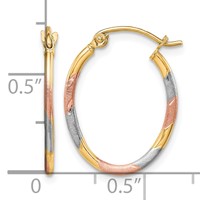 10K & White and Rose Rhodium Diamond Cut Hoop Earrings view 2