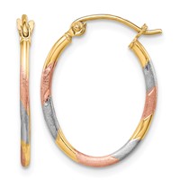 10K & White and Rose Rhodium Diamond Cut Hoop Earrings view 1