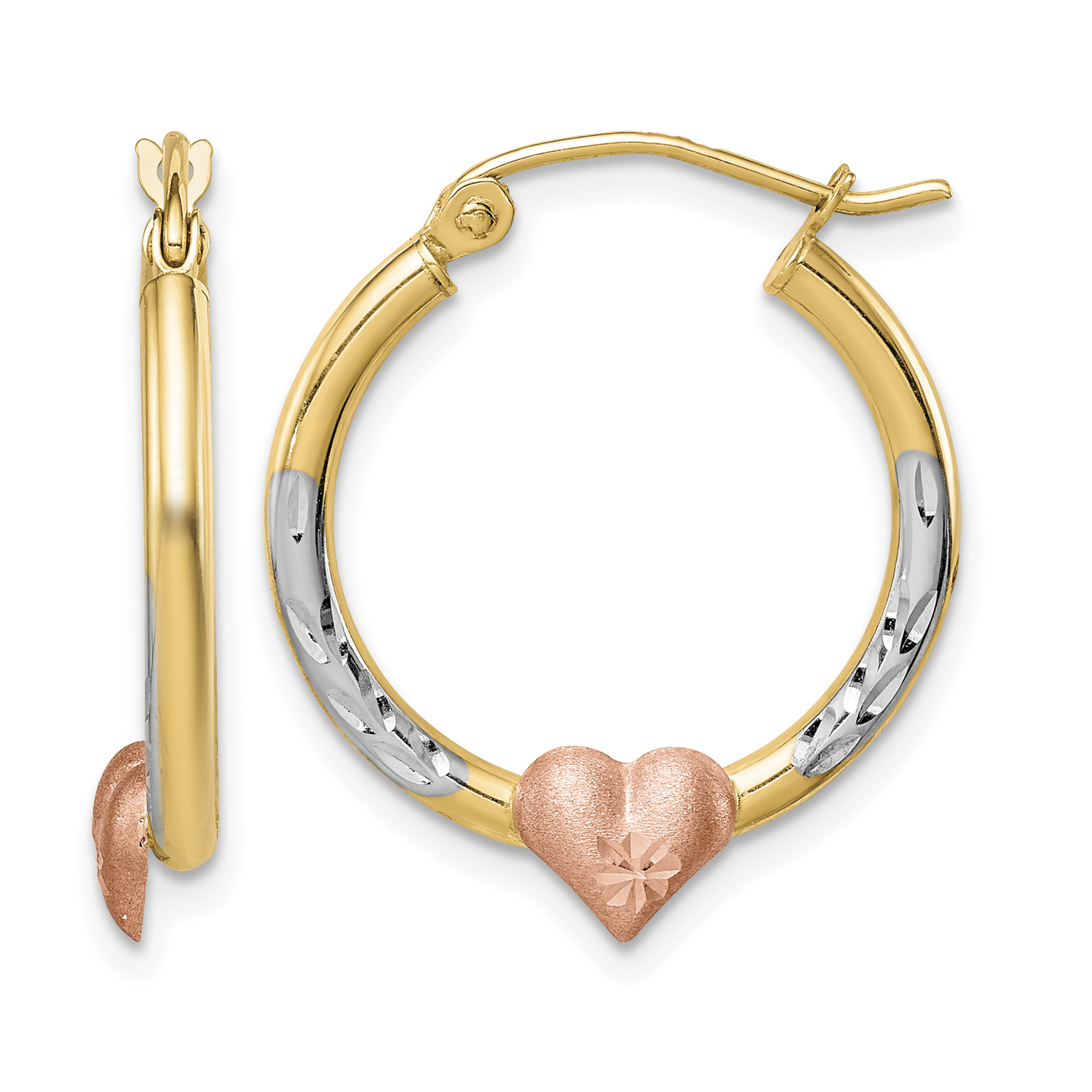 10k Two-tone & White Rhodium D/C Heart Hoop Earrings (10ER303)