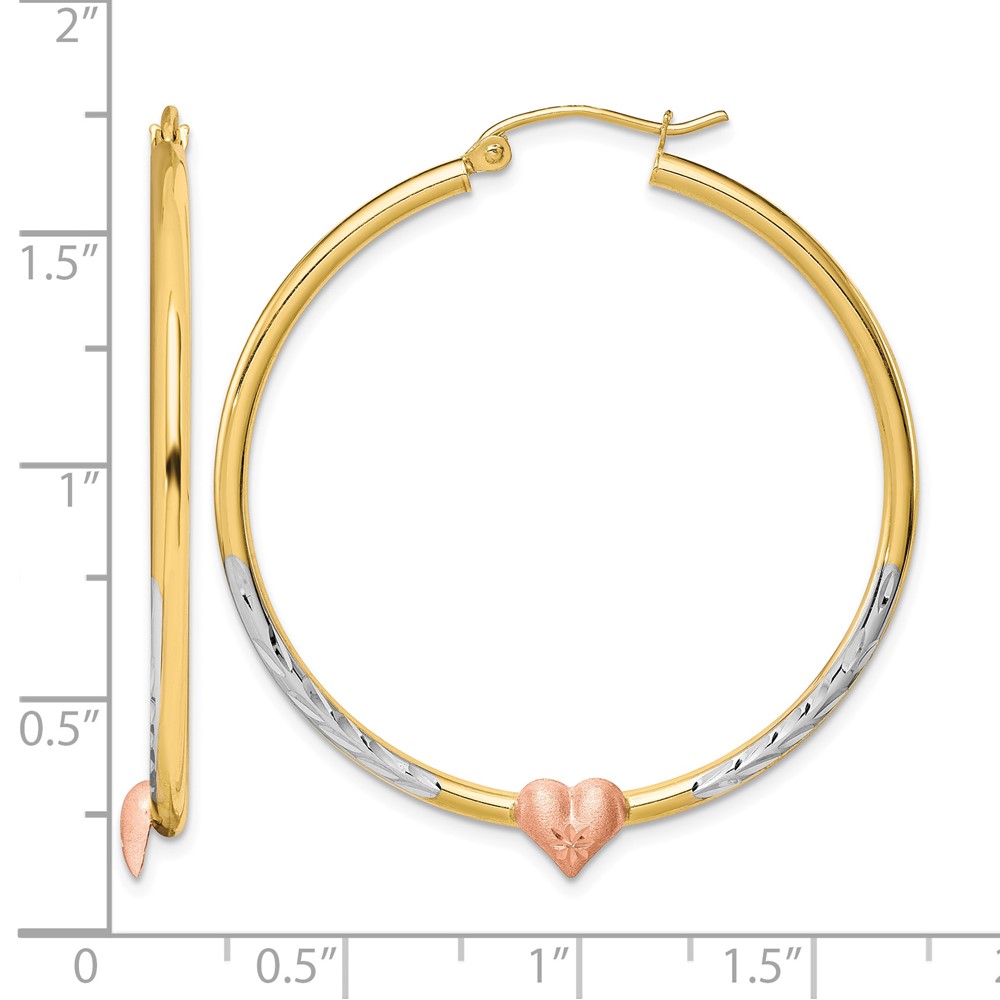 10k Two-tone & White Rhodium D/C Heart Hoop Earrings (10ER305)