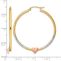 10K Two-tone & White Rhodium D C Heart Hoop Earrings view 2
