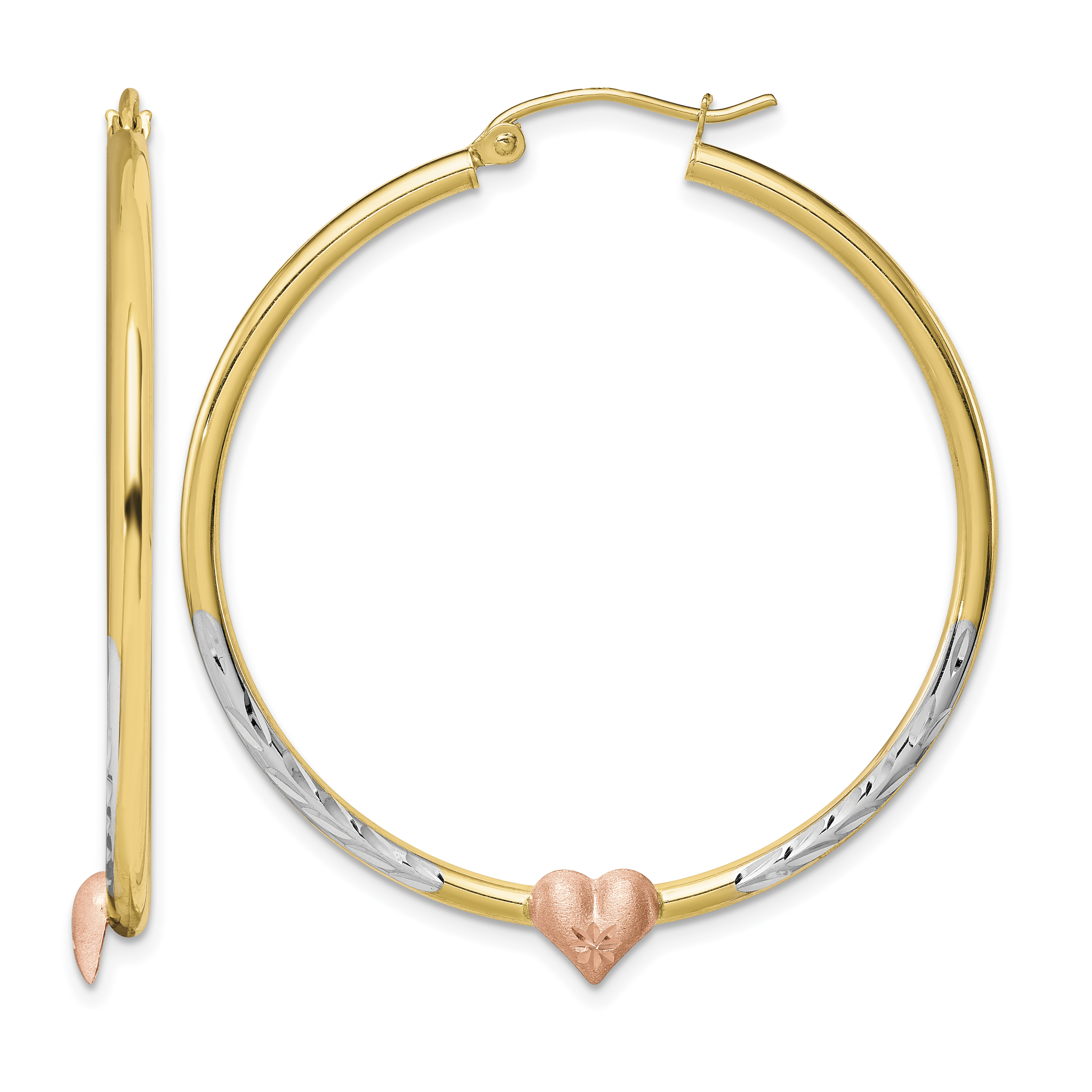 10k Two-tone & White Rhodium D/C Heart Hoop Earrings (10ER305)