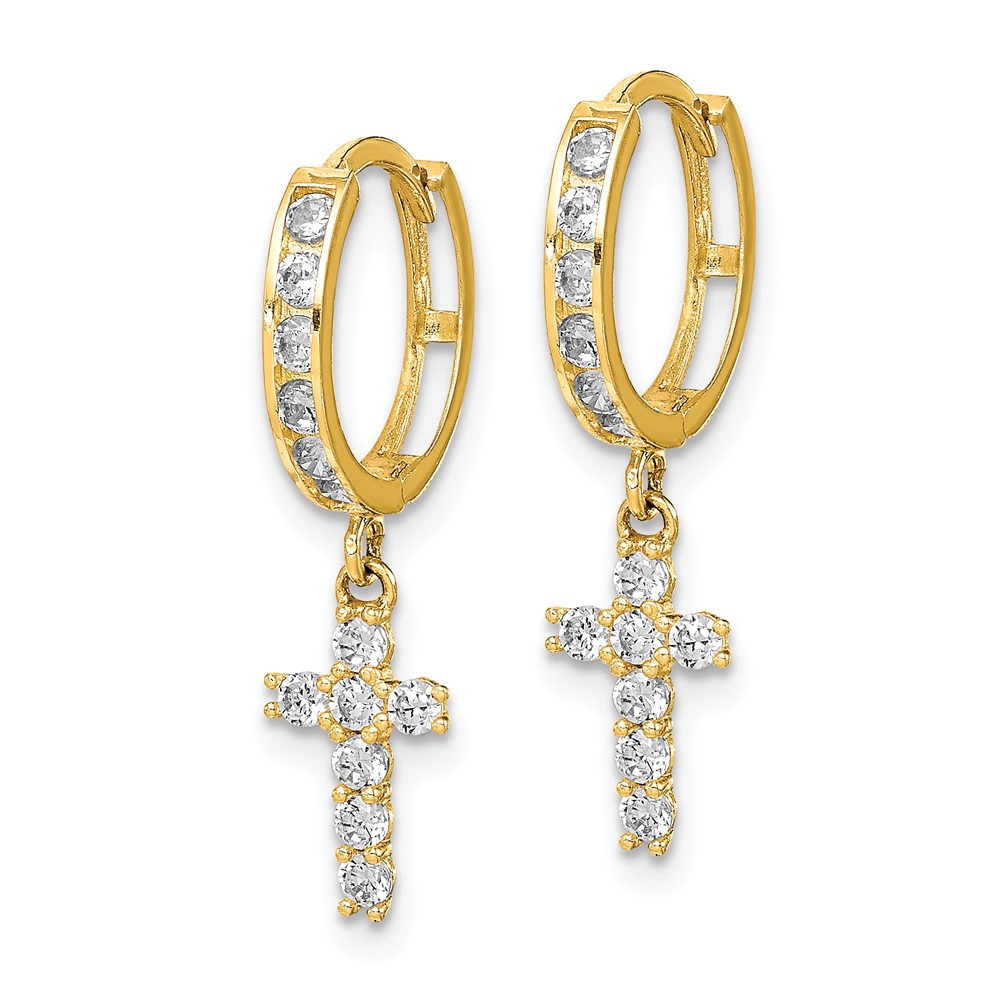 10K CZ Cross Hinged Hoop Earrings (10ER316)