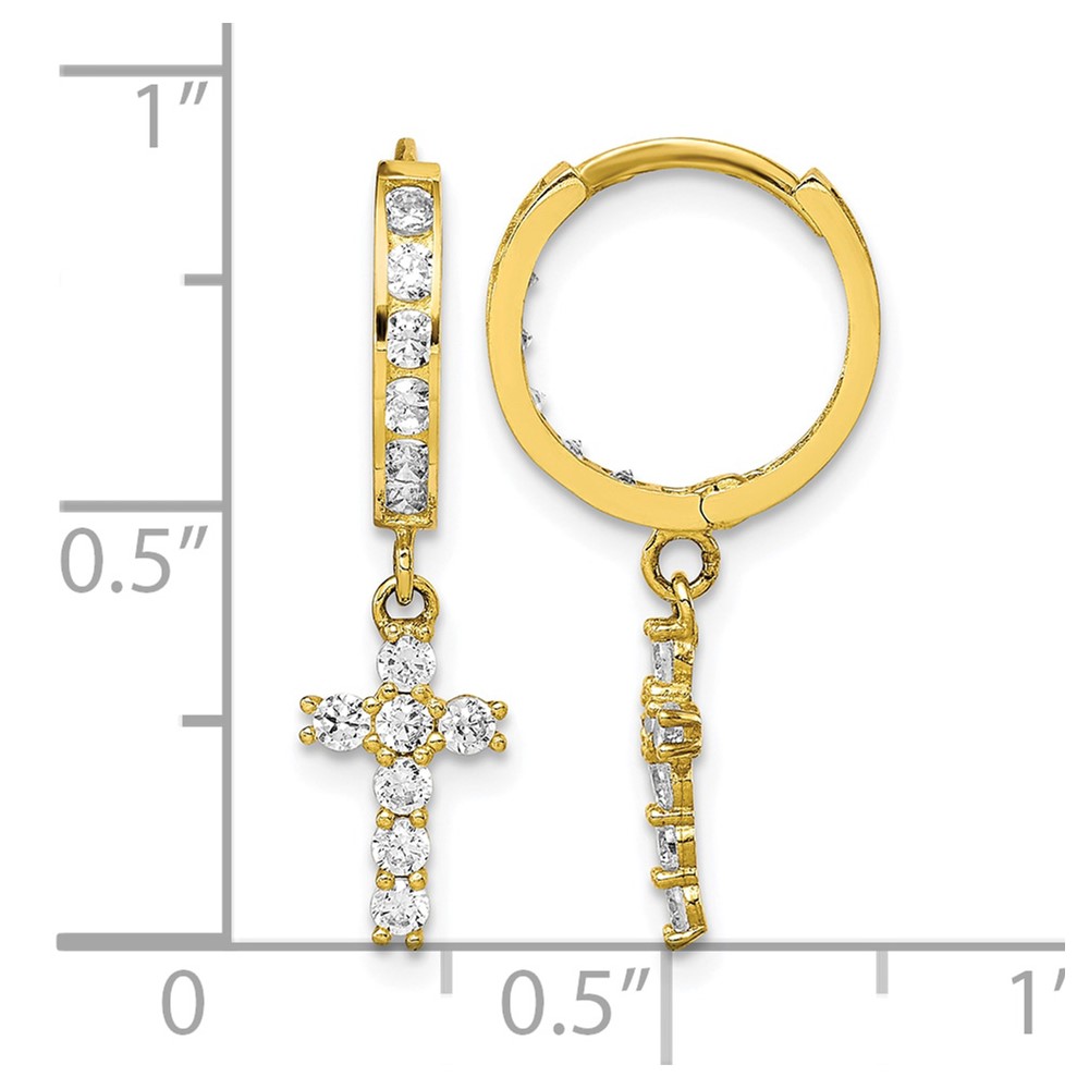 10K CZ Cross Hinged Hoop Earrings (10ER316)
