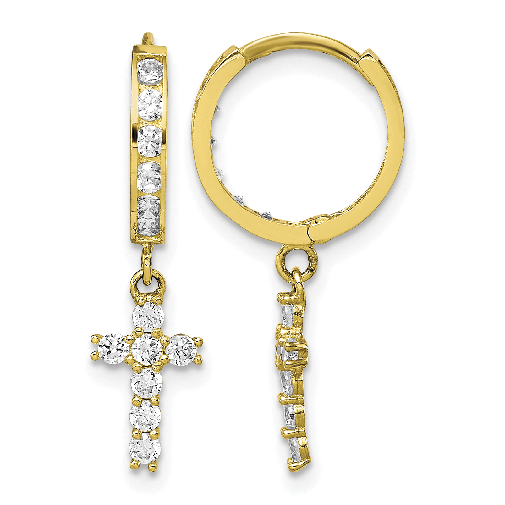 10K CZ Cross Hinged Hoop Earrings (10ER316)