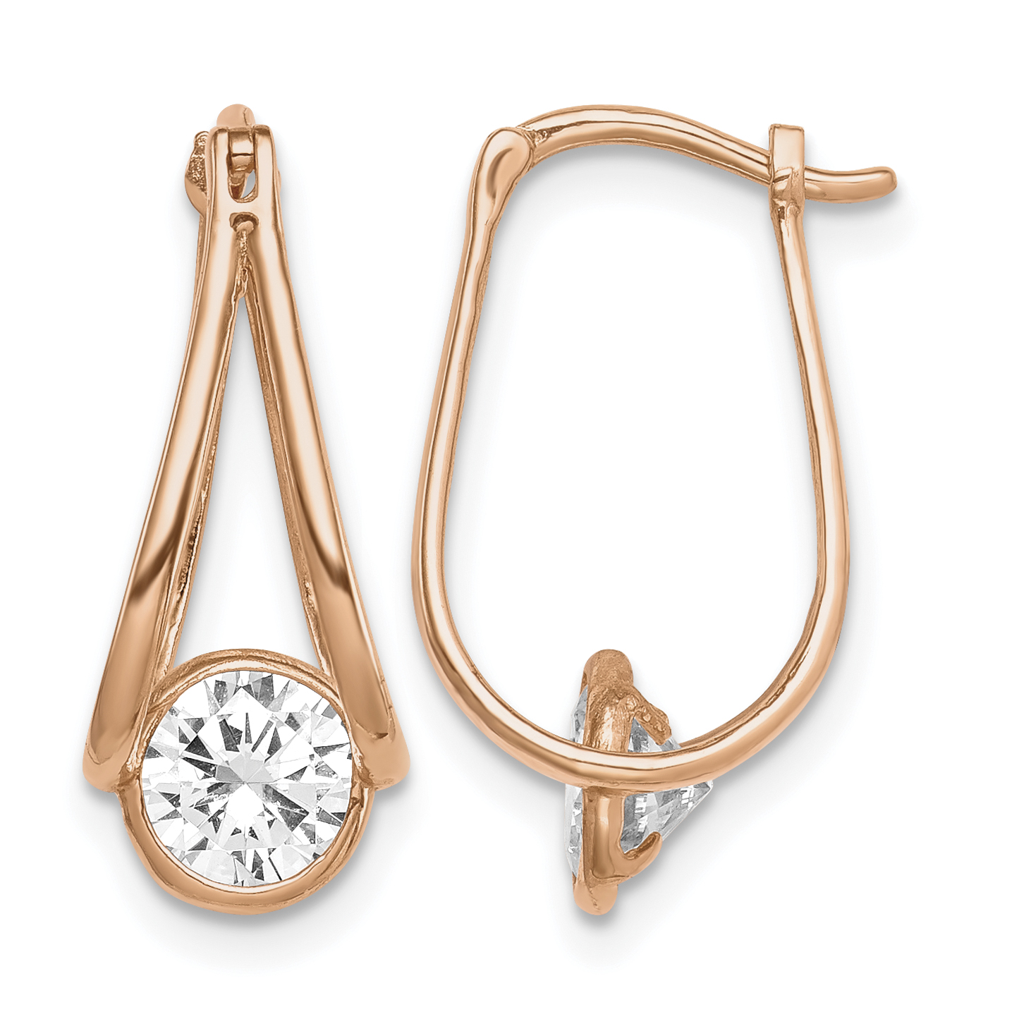 10K Rose Gold Polished CZ Hoop Earrings (10ER320)