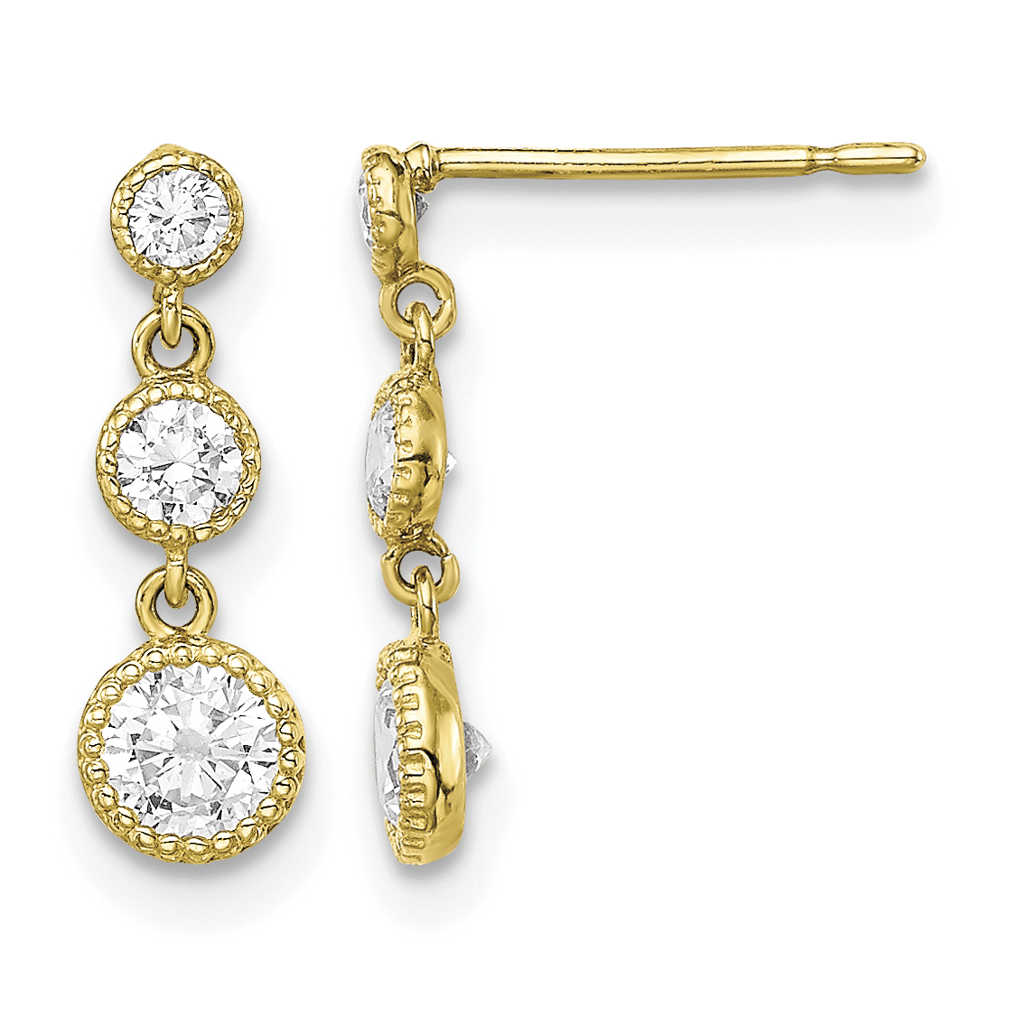 10K CZ 3 Stone Dangle Earrings (10ER323)