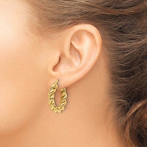 5.3mm Gold Twisted Tube Hoop Earrings