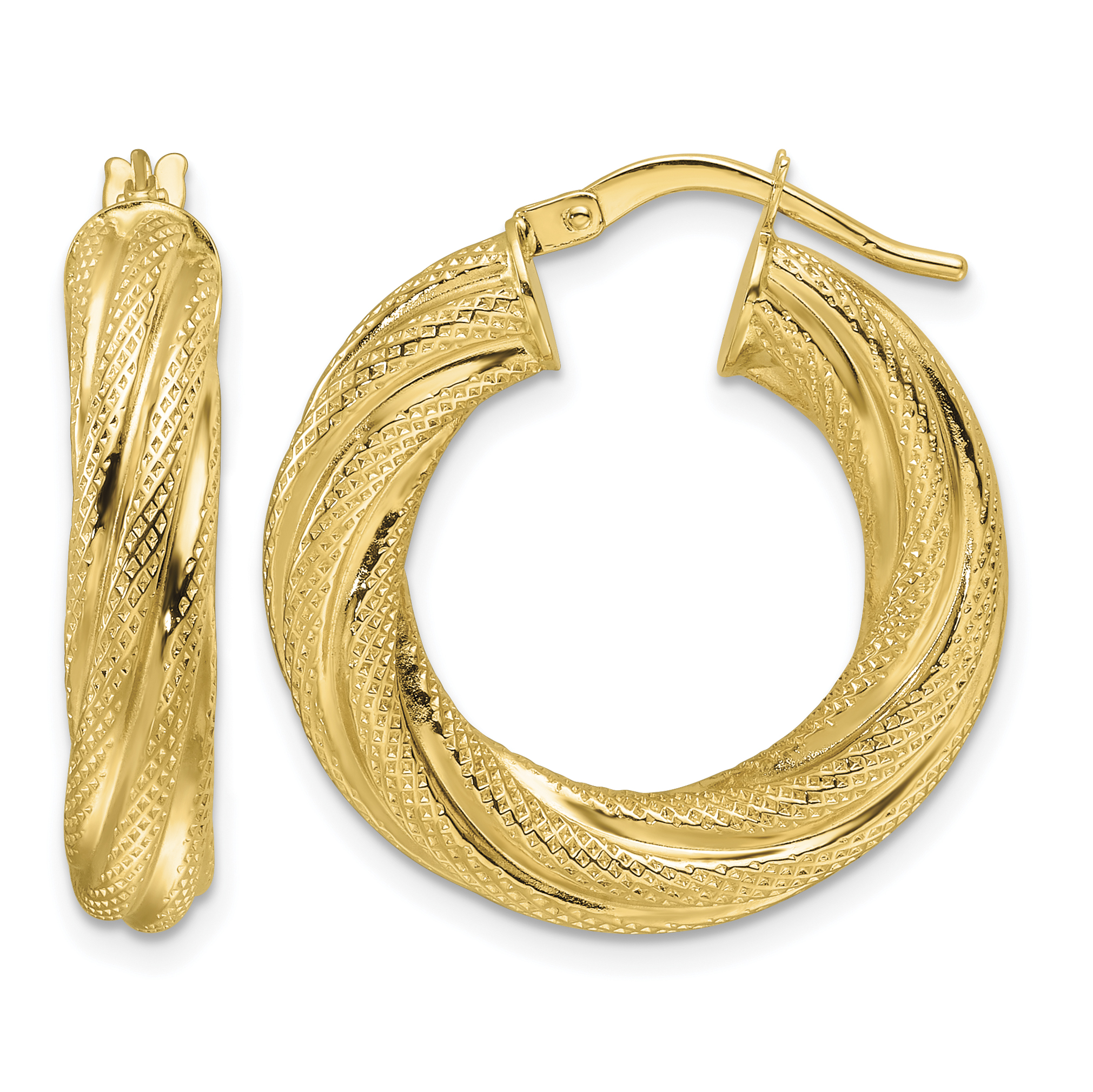 10ky Polished 4.7mm Textured Twist Round Hoop Earrings (10ER334)