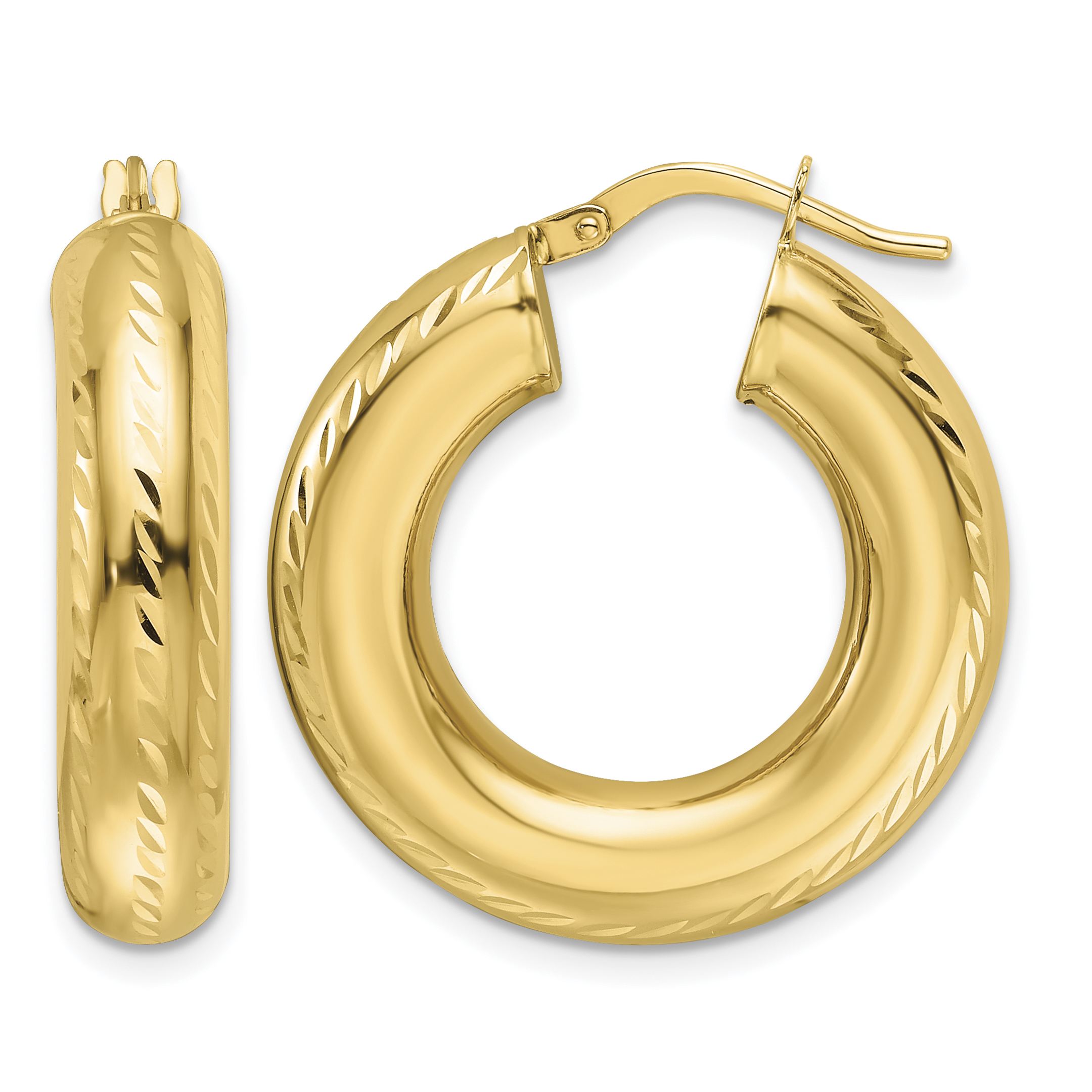 10ky Polished & Diamond-cut 6mm Hollow Round Hoop Earrings (10ER335)