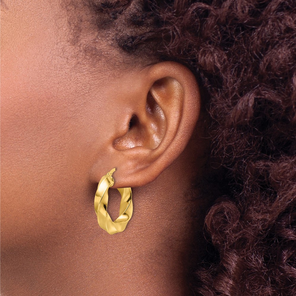 10ky Polished 5.25mm Hollow Twisted Round Hoop Earrings (10ER339)
